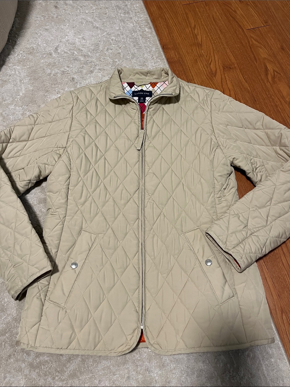 Lands End Quilted Beige Jacket - Women's Lightweight Coat